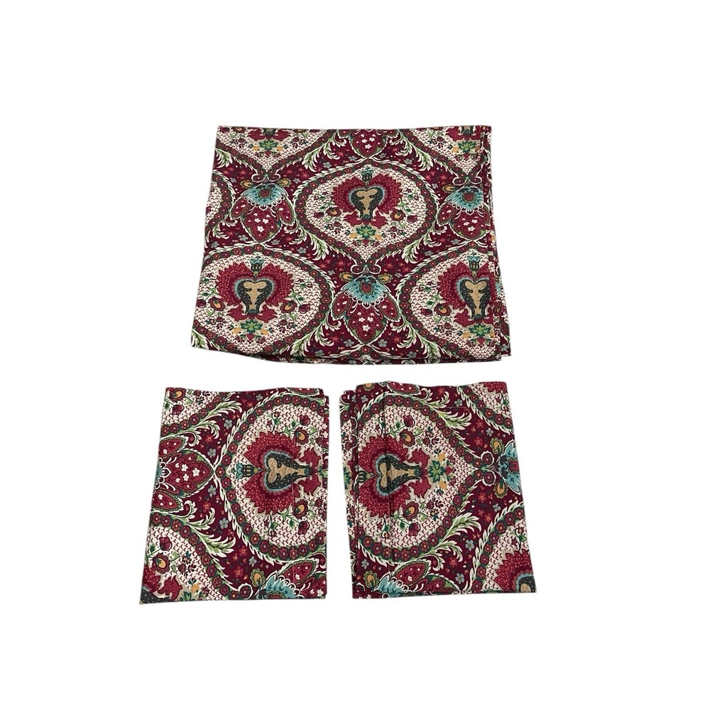 Pottery Barn Full Queen DUVET COVER + 2 SHAMS Red 90 x 86 Floral Medallion